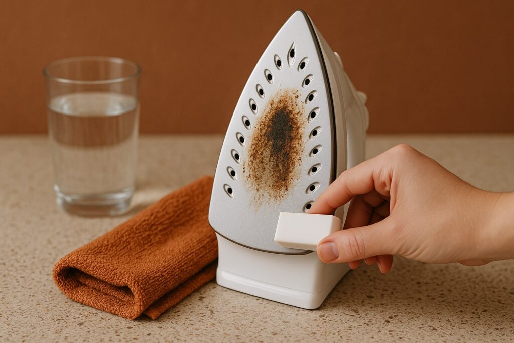 bruine vlekken op een strijkijzer schoonmaken, bruine vlekken, strijkijzer
