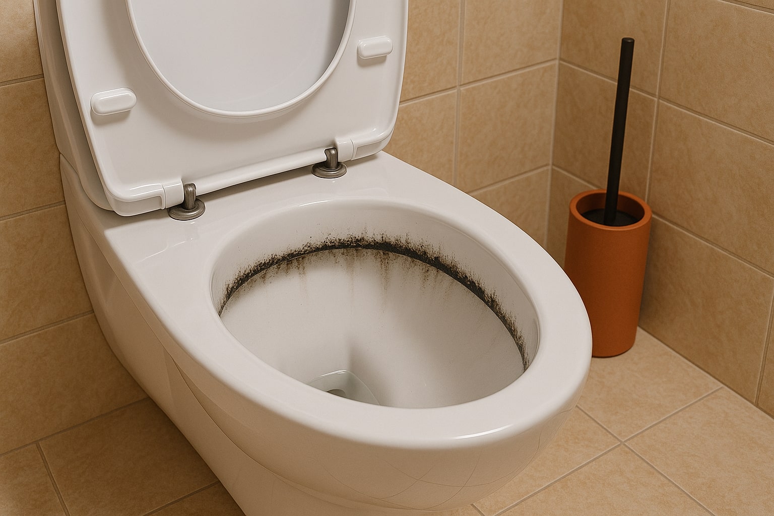 zwarte aanslag onder de wc rand, zwarte aanslag