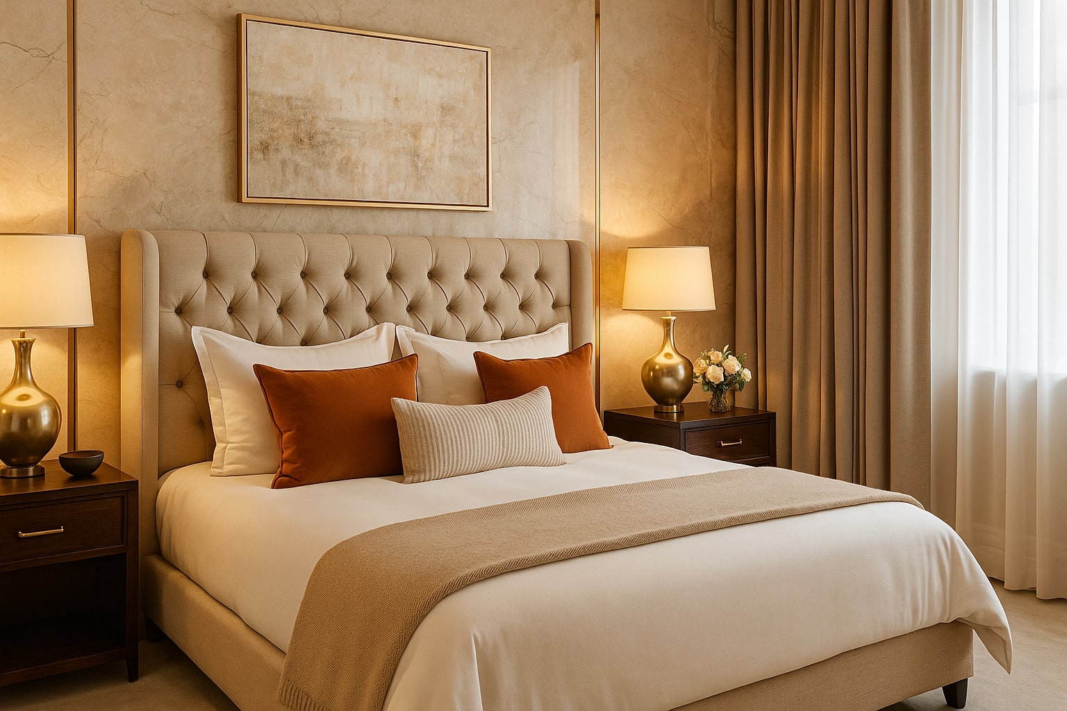 slaapkamer met een luxe uitstraling, luxe uitstraling