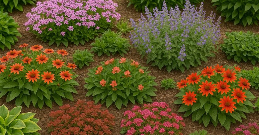 Een tuin vol structuur en kleur met laagblijvende vaste planten