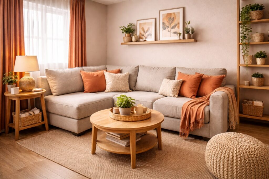 grote bank in kleine woonkamer, grote bank