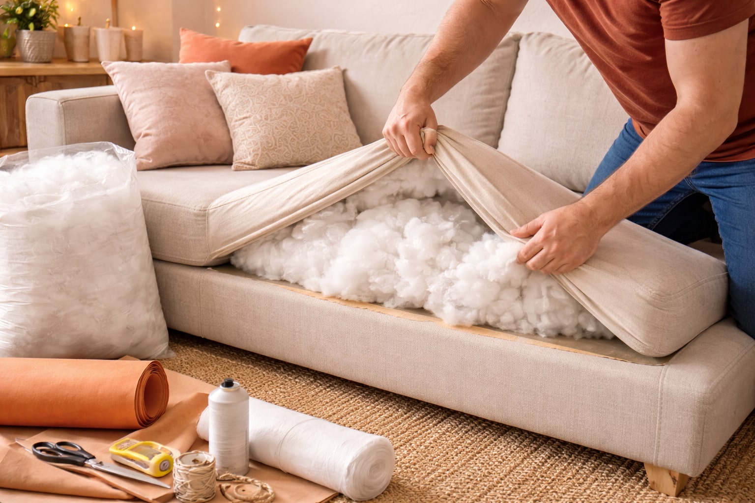 doorgezakte bank opvullen, doorgezakte bank