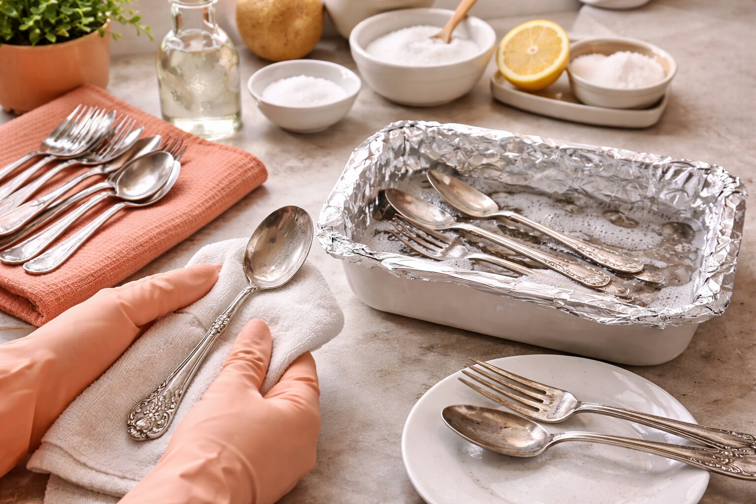 zilver bestek schoonmaken, zilver bestek