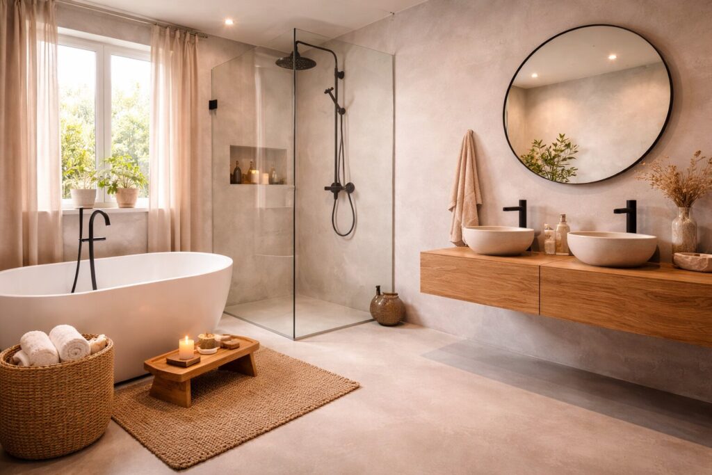 Een badkamer met microcement: rust, eenvoud en een naadloze uitstraling